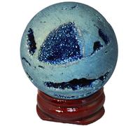 BYLSAGWHT Titanium Coated Agate Geode Crystal Sphere Ball with Wooden Stand, Rainbow Quartz Stone Gift Ornament,Light blue-40mm