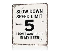 BYLSAGWHT Vintage Beer Humor Sign Speed Limit 5 Mph No Dust In My Beer Metal Wall-Art for Bar Garage Patio Decor (8 X 12 in)