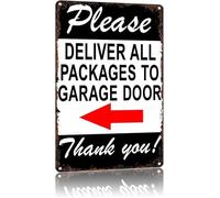 BYLSAGWHT Vintage Package Direction Sign Deliver All Packages To Garage Door Metal Arrow Sign for Porch 8 X 12 in