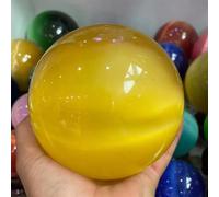 BYLSAGWHT Yellow Cat Eye Crystal Ball Divination Stone Photography Decorative Ornaments (Size : 80mm)