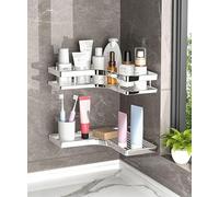 BYM Estante de Ducha Esquina Sin Taladro 2 Niveles, Estantería de Baño Acero Inoxidable SUS304, Organizador Ducha Pared con Gran Capacidad para Champú y Gel, Antioxidante 26 cm