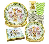 Bymivofun 100 piezas Vajilla Wild One, para 20 Invitados, Suministros de Fiesta para Niños de Animales Salvajes, para Niños, Cumpleaños, Fiesta Temática, Decoración de Baby Shower