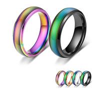 Bymivofun 2 Piezas Anillos de Estado de Ánimo, Anillo de Humor, para Novio, Novia, Fiesta Diaria, Cumpleaños, Día de San Valentín, Aniversario (Negro, Arco Iris, 55.5 (17.8))