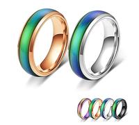 Bymivofun 2 Piezas Anillos de Estado de Ánimo, Anillo de Humor, para Novio, Novia, Fiesta Diaria, Cumpleaños, Día de San Valentín, Aniversario (Plata, Oro Rosa, 52.5 (16.8))