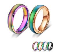 Bymivofun 2 Piezas Anillos de Estado de Ánimo, Anillo de Humor, para Novio, Novia, Fiesta Diaria, Cumpleaños, Día de San Valentín, Aniversario (Oro Rosa, Arco Iris, 61 (19.8))