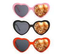 Bymivofun 3 Gafas con Efecto Corazón, Gafas de Difracción de Corazón, Gafas de Sol de Corazón, para Disfraces, Festival de Música, Fiesta al Aire Libre, Bar, Fuegos Artificiales