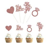 Bymivofun 36 piezas decoración de tartas para He Asked She Said Yes, decoración para cupcakes para boda de anillo de diamante, compromiso, despedida de soltera, decoración de fiesta