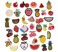 Bymivofun 37 piezas Parches de Frutas, Parches de Bricolaje de Dibujos Animados, Pegatinas para Bolsas de Ropa de Jeans y Camisetas de Hierro