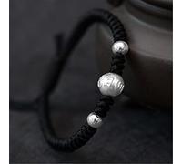 ByNGSDCC Pulsera de Buena Suerte, Pulsera de la Riqueza Feng Shui Plata 999 con Mantra Seis Caracteres y Cuentas Antiguas Dinero Ajustable for atraer protegerse del Mal(Six Character Black)