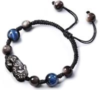 ByNGSDCC Pulsera de Buena Suerte, Pulsera de obsidiana Negra Feng Shui, Pulsera Plata Natural Pixiu con Ojo Tigre Azul, la Suerte for Hombres y Mujeres, for Parejas, Dinero Buena, for