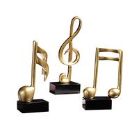 BYNYXI 3 piezas de notas musicales doradas, escultura musical, figura de resina, notas musicales, decoración musical, decoración musical, dieciséis notas, llaves, escultura musical, estatua para casa,