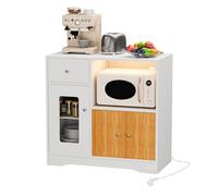 BYNYXI Aparador de madera para cocina, armario de cocina con un cajón, 3 puertas, armario esquinero con estación de carga, 2 AC/2 USB, armario lateral LED para cocina, comedor, salón, 83 x 40 x 80 cm