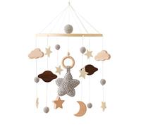 BYNYXI Móvil para cama de animales, cambiador móvil para bebé, carillón de viento de madera multicolor con bolas de fieltro y juguete de peluche, habitación infantil, luna, estrellas, campana de cama