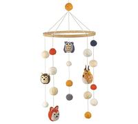 BYNYXI Móvil para cama de animales, cambiador móvil para bebé, carillón de viento de madera multicolor con bolas de fieltro y juguete de peluche, habitación infantil, luna, estrellas, campana de cama