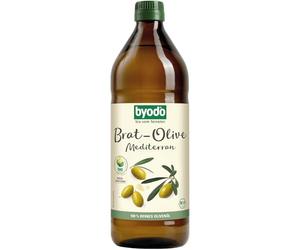 Byodo Brat-Olive Mediterráneo, aceite de oliva orgánico altamente calentable para asar, asar y marinar, 100% puro con sabor mediterráneo, vegano y vegetariano, sin azúcar añadido, botella de 0,75 l