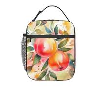 BYPPJGH Bolsa de almuerzo con diseño de acuarela de melocotón colorido, aislada, reutilizable, gran capacidad, a prueba de fugas, bolsas de comida para mujeres y hombres, trabajo, oficina, picnic