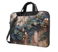 BYPPJGH Bolsa de hombro para laptop de madera rústica con diseño floral de hojas para hombres y mujeres, bolsa de mensajero con asa de correa, bolsa impermeable para laptop, Black, 14 inch