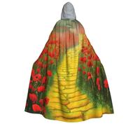 BYPPJGH Capa con capucha de Halloween para adultos, amapolas, campo, camino de ladrillos amarillos, capa de longitud completa, disfraz de Halloween, Navidad, cosplay, para hombres y mujeres