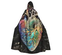 BYPPJGH Capa con capucha de Halloween para adultos, árbol de la vida, corazón floreciente, capa de longitud completa, disfraz de Halloween, Navidad, cosplay, para hombres y mujeres