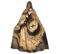 BYPPJGH Capa con capucha de Halloween para adultos, brújula y mapa del mundo antiguo, capa de longitud completa, disfraz de Halloween, Navidad, cosplay, para hombres y mujeres