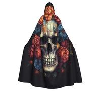 BYPPJGH Capa con capucha de Halloween para adultos, calavera rodeada de flores, capa de longitud completa, disfraz de Halloween, Navidad, cosplay, para hombres y mujeres