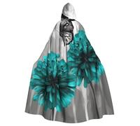 BYPPJGH Capa con capucha de Halloween para adultos, color gris, verde azulado, flor, mariposa, capa de longitud completa, disfraz de Halloween, Navidad, cosplay, para hombres y mujeres