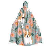 BYPPJGH Capa con capucha de Halloween para adultos, corgi, flores, primavera, jardín, longitud completa, para Halloween, Navidad, cosplay, disfraz para hombres y mujeres