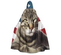BYPPJGH Capa con capucha de Halloween para adultos, diseño de gato americano, bandera de Estados Unidos, capa de longitud completa, disfraz de Halloween, Navidad, cosplay, para hombres y mujeres