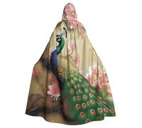 BYPPJGH Capa con capucha de Halloween para adultos, diseño oriental de pavo real en árbol de flores, capa de longitud completa, disfraz de Halloween, Navidad, cosplay, para hombres y mujeres