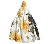 BYPPJGH Capa con capucha de Halloween para adultos, flores amarillas y pájaros, capa de longitud completa, disfraz de Halloween, Navidad, cosplay, para hombres y mujeres