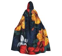 BYPPJGH Capa con capucha de Halloween para adultos, flores hawaianas realistas, capa de longitud completa, disfraz de Halloween, Navidad, cosplay, para hombres y mujeres