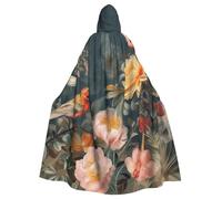 BYPPJGH Capa con capucha de Halloween para adultos, flores, pájaros, capa de longitud completa, disfraz de Halloween, Navidad, cosplay, para hombres y mujeres