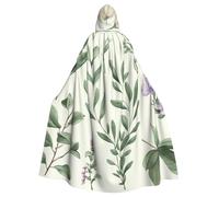 BYPPJGH Capa con capucha de Halloween para adultos, flores verdes, hojas de salvia y ramas, capa de longitud completa, disfraz de Halloween, Navidad, cosplay, para hombres y mujeres