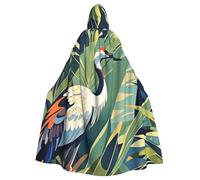 BYPPJGH Capa con capucha de Halloween para adultos, grulla, pájaro, plantas silvestres, capa de longitud completa, disfraz de Halloween, Navidad, cosplay, para hombres y mujeres