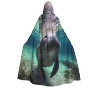 BYPPJGH Capa con capucha de Halloween para adultos, lindo animal marino, manatí, capa de longitud completa, disfraz de Halloween, Navidad, cosplay, para hombres y mujeres