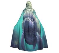 BYPPJGH Capa con capucha de Halloween para adultos, lindo animal marino, manatí, capa de longitud completa, disfraz de Halloween, Navidad, cosplay, para hombres y mujeres