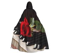 BYPPJGH Capa con capucha de Halloween para adultos, rosa roja sobre piano, capa de longitud completa, disfraz de Halloween, Navidad, cosplay, para hombres y mujeres