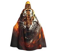 BYPPJGH Capa con capucha de Halloween para adultos, tigre, llamas feroces, capa de longitud completa, disfraz de Halloween, Navidad, cosplay, para hombres y mujeres