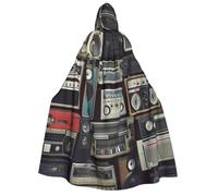 BYPPJGH Capa con capucha de Halloween para adultos, vintage, pared de radio, boombox, capa de longitud completa, disfraz de Halloween, Navidad, cosplay, para hombres y mujeres