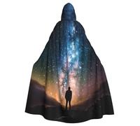 BYPPJGH Capa con capucha de Halloween para hombre adulto mirando hacia arriba el universo cielo nocturno, capa de longitud completa, capa de Halloween, Navidad, disfraz de cosplay para hombres y