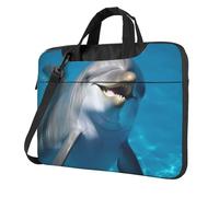 BYPPJGH Dolphin With A Smile - Bolsa de hombro para laptop para hombres y mujeres, maletín con asa de correa, bolsa impermeable para laptop, Black, 15.6 inch