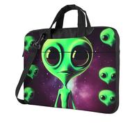 BYPPJGH Green Alien1 - Bolsa de hombro para laptop para hombres y mujeres, bolsa de mensajero con asa de correa, bolsa impermeable para laptop, Black, 13 inch