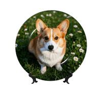 BYPPJGH Lindos platos decorativos de cerámica Corgi, plato decorativo de porcelana china con soporte de exhibición hecho a mano, adorno de cerámica con personalidad, plato de cena de porcelana