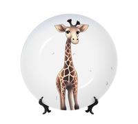 BYPPJGH Lindos platos decorativos de cerámica de jirafa, plato decorativo de porcelana china con soporte de exhibición hecho a mano, adorno de cerámica con personalidad, plato de cena de porcelana