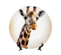 BYPPJGH Lindos platos decorativos de cerámica de jirafa, plato decorativo de porcelana china con soporte de exhibición hecho a mano, adorno de cerámica con personalidad, plato de cena de porcelana