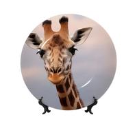 BYPPJGH Lindos platos decorativos de cerámica de jirafa, plato decorativo de porcelana china con soporte de exhibición hecho a mano, adorno de cerámica con personalidad, plato de cena de porcelana