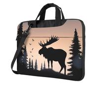 BYPPJGH Moose Mountain Pine Tree Wilderness - Bolsa de hombro para laptop para hombres y mujeres, maletín con asa de correa, bolsa impermeable para laptop, Black, 14 inch