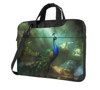 BYPPJGH Peacock In Forest - Bolsa de hombro para laptop para hombres y mujeres, maletín con asa de correa, bolsa impermeable para laptop, Black, 13 inch