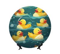 BYPPJGH Platos decorativos de cerámica con diseño de patos de goma, plato decorativo de porcelana con soporte de exhibición hecho a mano, adorno de cerámica con personalidad, plato de cena de