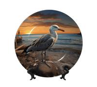 BYPPJGH Platos decorativos de cerámica de gaviota, plato decorativo de porcelana china con soporte de exhibición, adorno de cerámica hecho a mano, plato de porcelana con personalidad, para el hogar